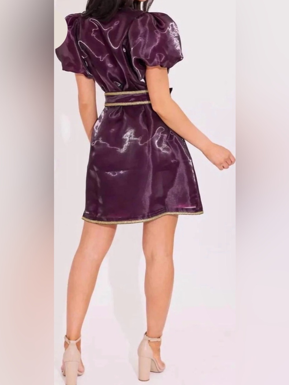 Alden Adair Plum Puff-Sleeve Mini Blakley Dress in Regal Purple - Picture 3 of 7